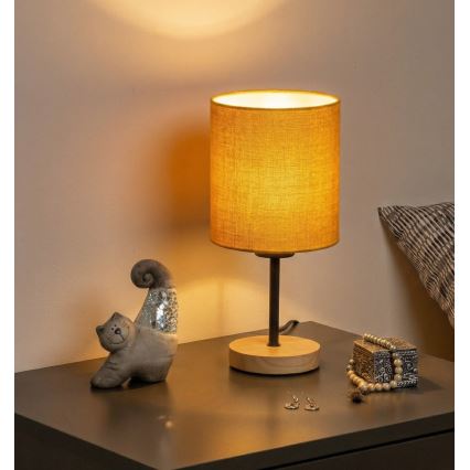Brilagi - Tischlampe NUBILA WOOD 1xE27/25W/230V Eiche/schwarz/gelb