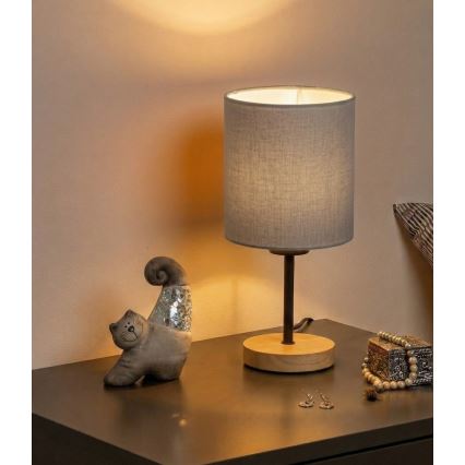 Brilagi - Tischlampe NUBILA WOOD 1xE27/25W/230V Eiche/Schwarz/Hellgrau