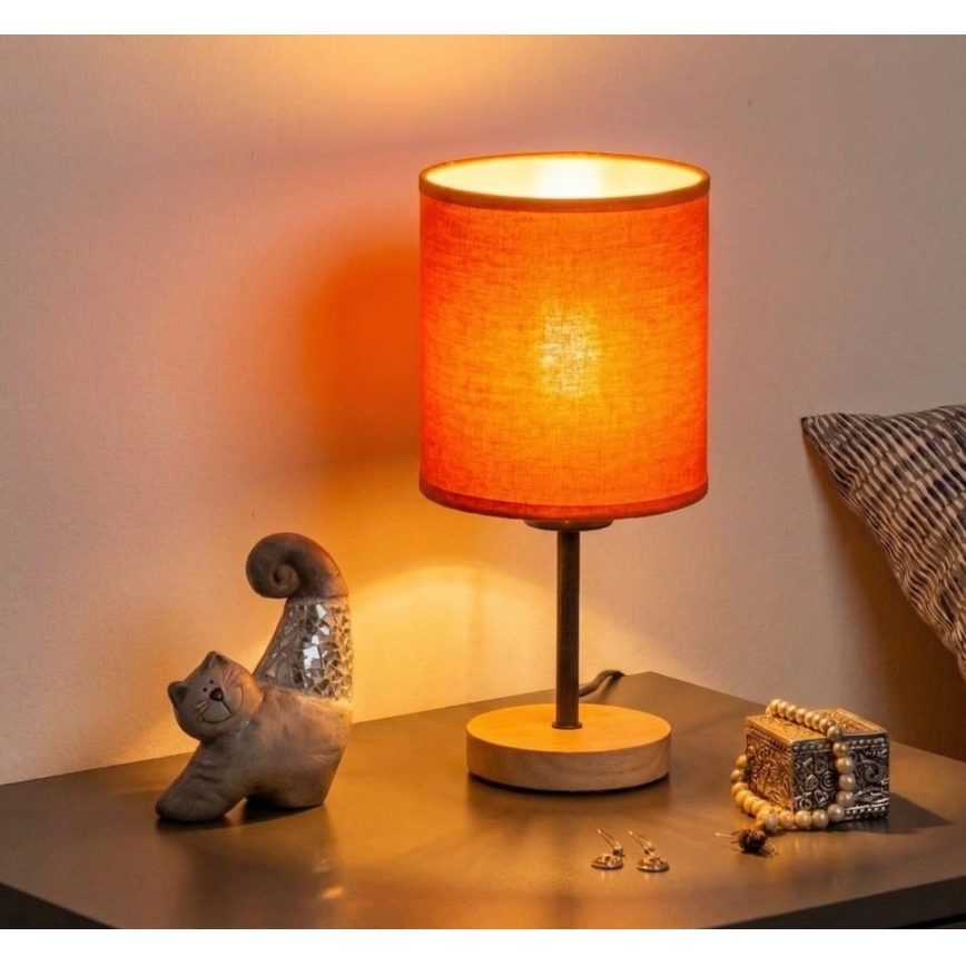 Brilagi - Tischlampe NUBILA WOOD 1xE27/25W/230V Eiche/Schwarz/Orange