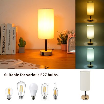 Brilagi - Tischlampe TABLON mit USB-Anschluss 1xE27/25W/230V Eiche/Schwarz/Creme