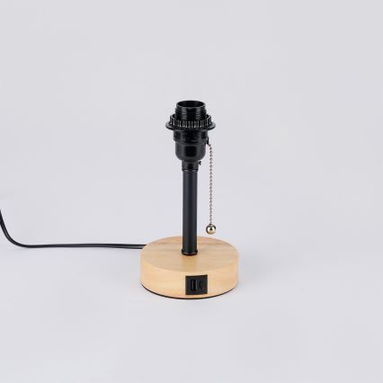 Brilagi - Tischlampe TABLON mit USB-Anschluss 1xE27/25W/230V Eiche/Schwarz/Creme