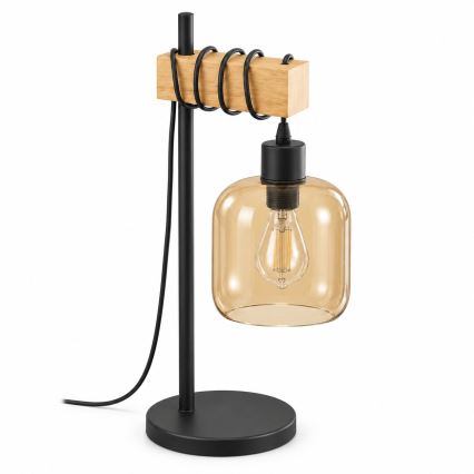 BRILAGI - Tischlampe WOOD GLASS 1xE27/40W/230V braun/schwarz/rauchbraun