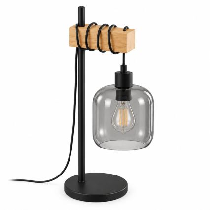 BRILAGI - Tischlampe WOOD GLASS 1xE27/40W/230V braun/schwarz/rauchgrau