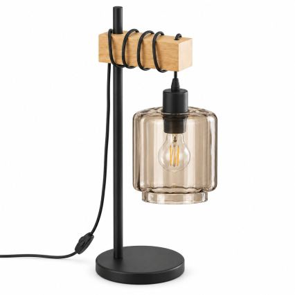 BRILAGI - Tischlampe WOOD GLASS 1xE27/40W/230V braun/schwarz/rauchiges Beige