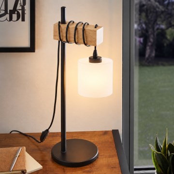 BRILAGI - Tischlampe WOOD GLASS 1xE27/40W/230V braun/schwarz/weiß