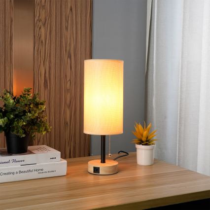 Brilagi - Tischleuchte mit USB-Anschluss TABLON 1xE27/25W/230V Eiche/Schwarz/Beige