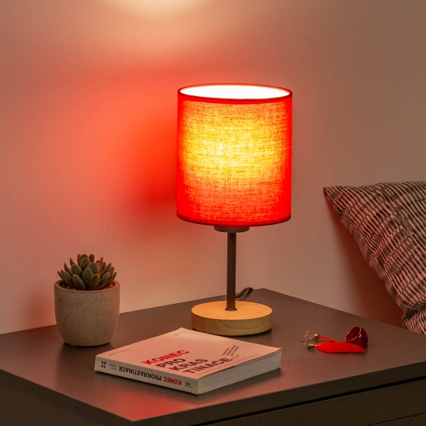 Brilagi - Tischleuchte NUBILA WOOD 1xE27/25W/230V Eiche/rot