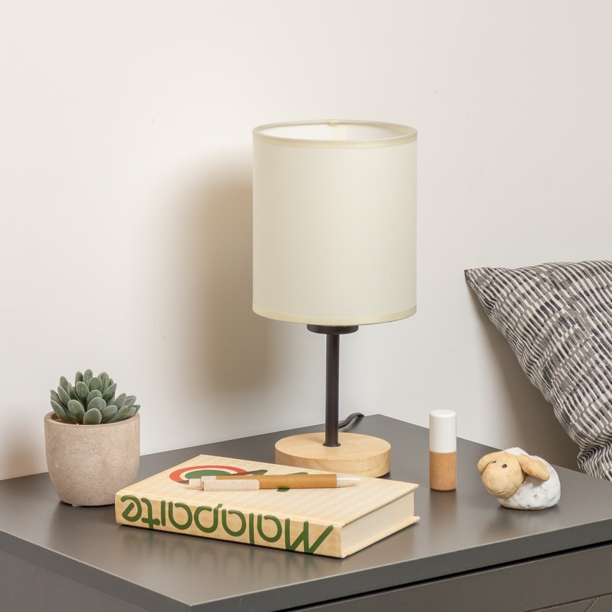 Brilagi - Tischleuchte NUBILA WOOD 1xE27/25W/230V Eiche/schwarz/cremefarben