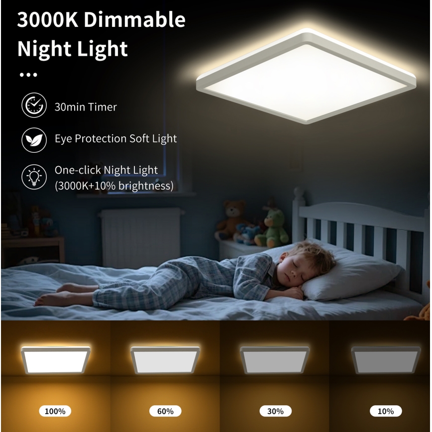 Brilagi - LED-dimmbare Deckenleuchte ULTRA SLIM LED/18W/230V 2700–6500K 30x30 cm Weiß + Fernbedienung