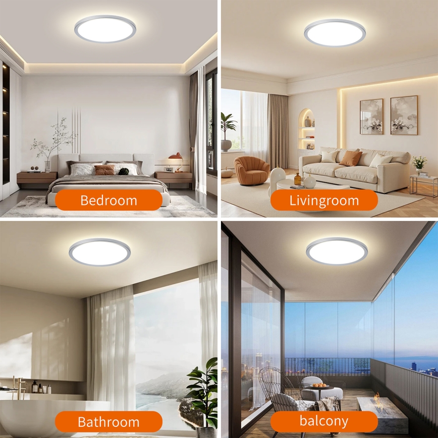 Brilagi - LED Badezimmer-Deckenleuchte ULTRA SLIM LED/24W/230V Ø 42 cm Silber IP54
