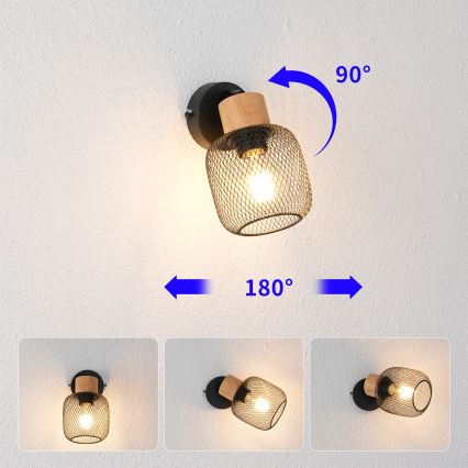 Brilagi - Wand-Spotleuchte BASKLITE 1xE27/15W/230V Holz/Schwarz
