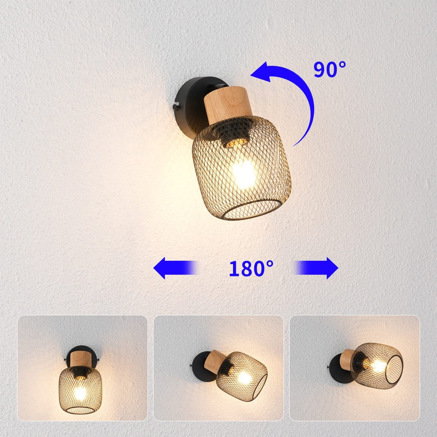 Brilagi - Wand-Spotleuchte BASKLITE 1xE27/15W/230V Holz/Schwarz