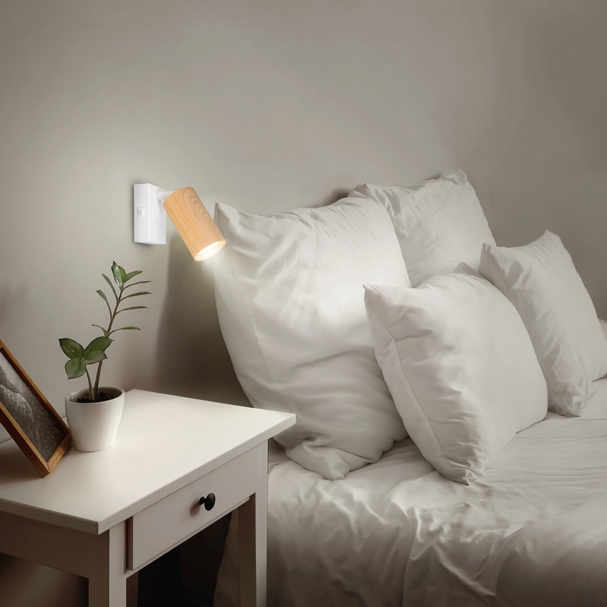 BRILAGI - Wandleuchte mit Schalter SELE 1xGU10/30W/230V weiß/Eichen-Dekor