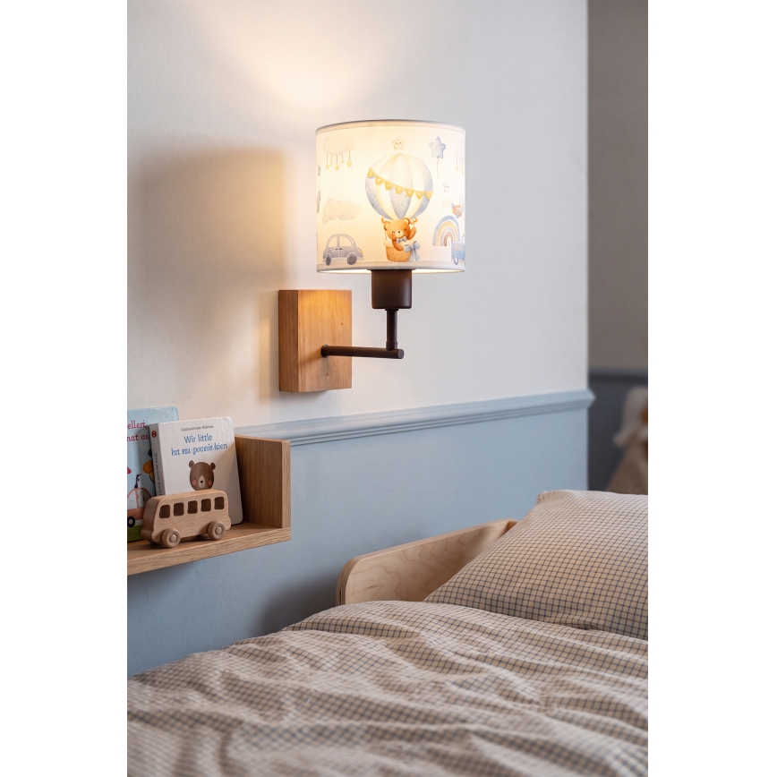 BRILAGI - Kinder-Wandleuchte BOBO WOOD 1xE27/25W/230V Eiche/Schwarz/Weiß/Blau/Bärchen