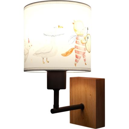 BRILAGI - Kinder-Wandleuchte BOBO WOOD 1xE27/25W/230V Eiche/Schwarz/Weiß/Tiermotive