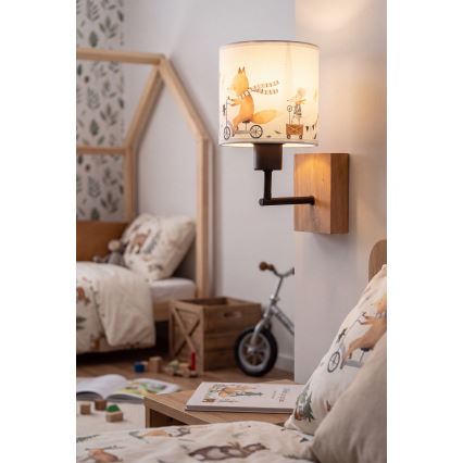 BRILAGI - Kinder-Wandleuchte BOBO WOOD 1xE27/25W/230V Eiche/Schwarz/Weiß/Tiermotive
