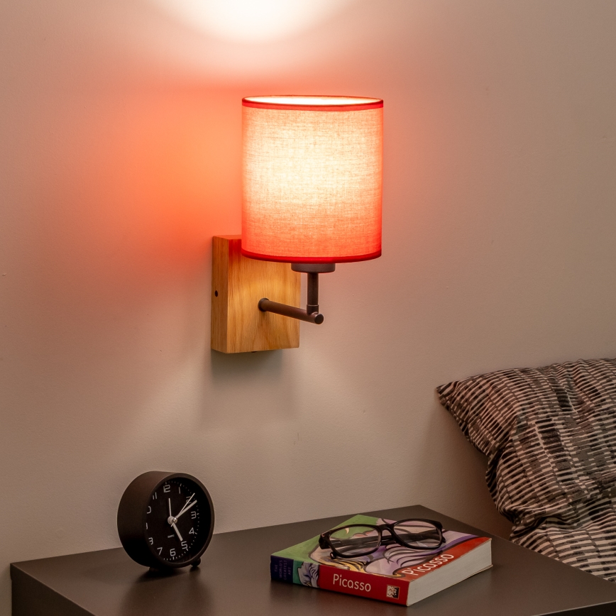 Brilagi - Wandleuchte NUBILA WOOD 1xE27/25W/230V Eiche/rot