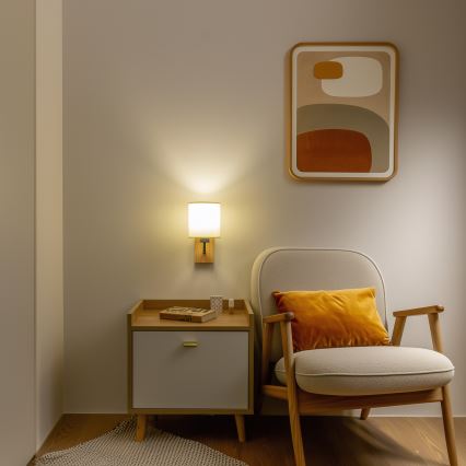 Brilagi - Wandleuchte NUBILA WOOD 1xE27/25W/230V Eiche/Schwarz/Cremé