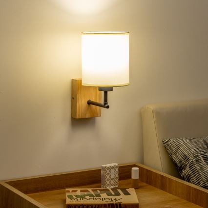 Brilagi - Wandleuchte NUBILA WOOD 1xE27/25W/230V Eiche/schwarz/cremefarben