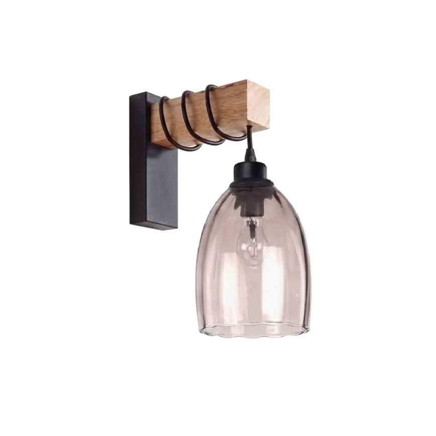 BRILAGI - Wandleuchte WOOD GLASS 1xE27/60W/230V Kiefer/Schwarz/rauchiges Beige