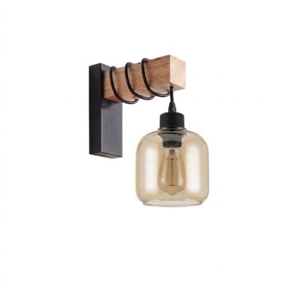 BRILAGI - Wandleuchte WOOD GLASS 1xE27/60W/230V Kiefernholz/Schwarz/rauchbraun