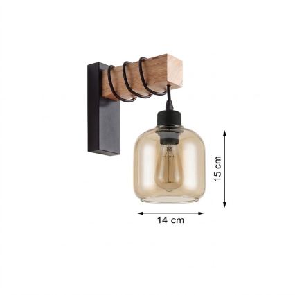 BRILAGI - Wandleuchte WOOD GLASS 1xE27/60W/230V Kiefernholz/Schwarz/rauchbraun