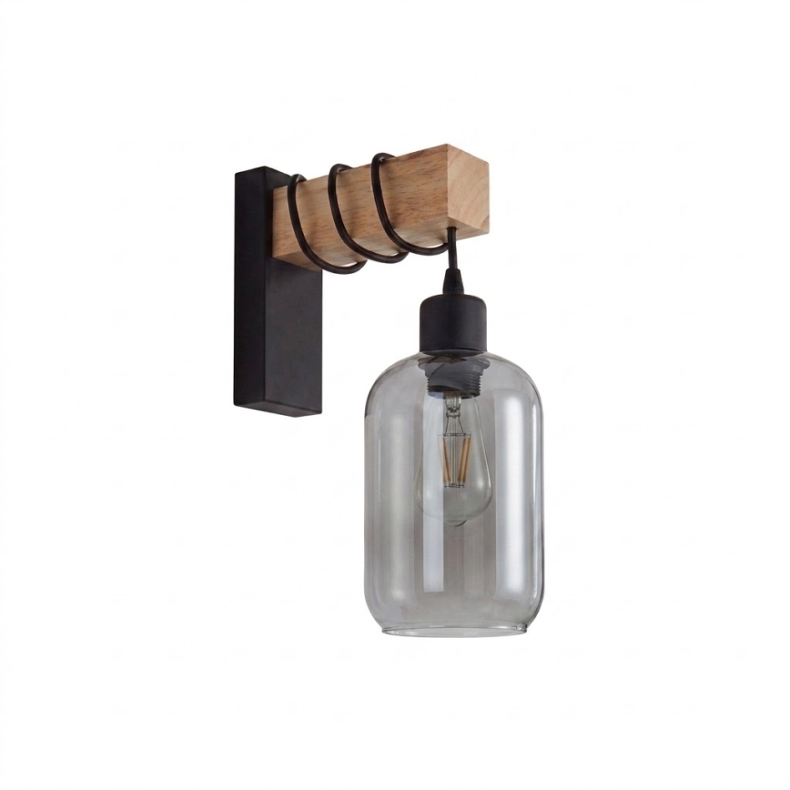 BRILAGI - Wandleuchte WOOD GLASS 1xE27/60W/230V Kiefer/Schwarz/Rauchgrau