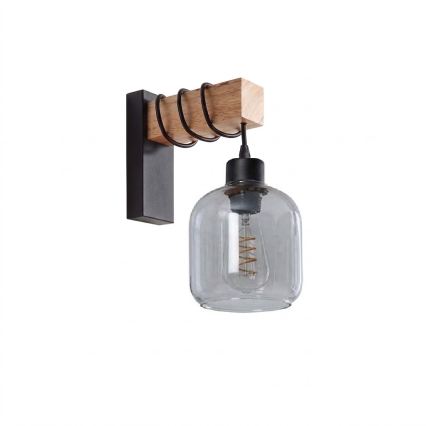 BRILAGI - Wandleuchte WOOD GLASS 1xE27/60W/230V Kiefer/Schwarz/Rauchgrau