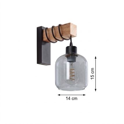BRILAGI - Wandleuchte WOOD GLASS 1xE27/60W/230V Kiefer/Schwarz/Rauchgrau