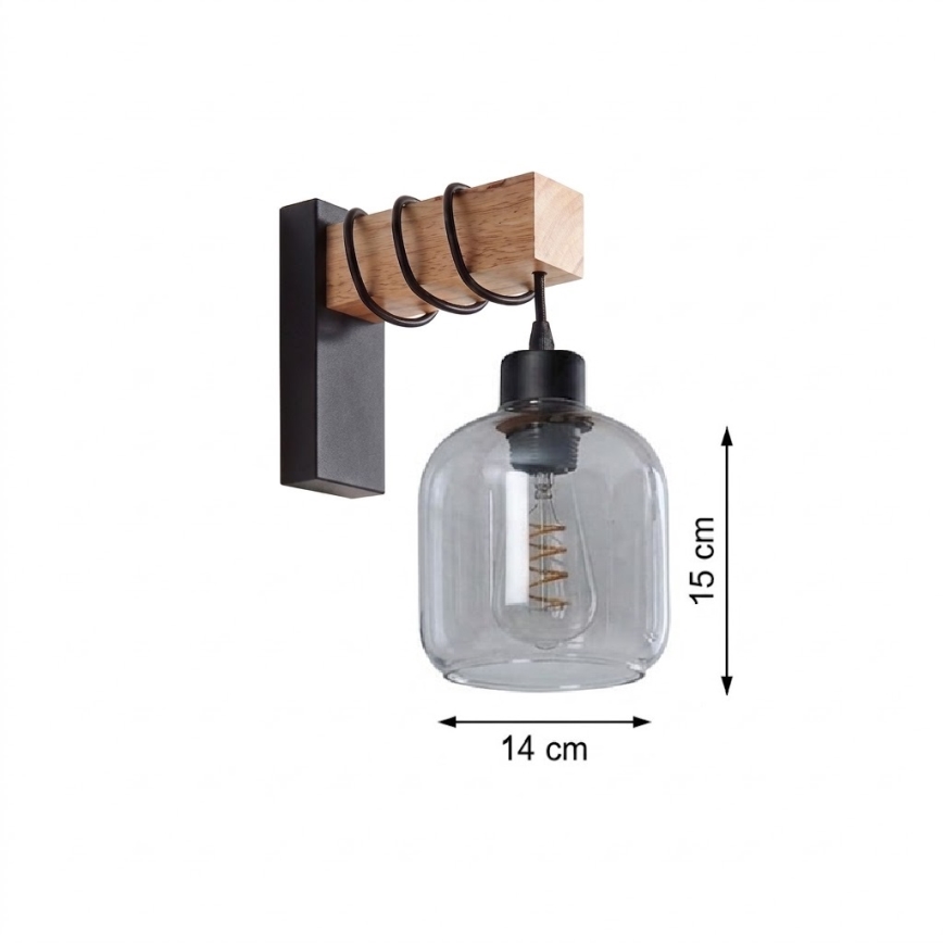 BRILAGI - Wandleuchte WOOD GLASS 1xE27/60W/230V Kiefer/Schwarz/Rauchgrau