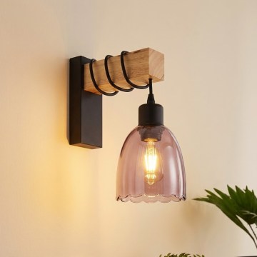 BRILAGI - Wandleuchte WOOD GLASS 1xE27/60W/230V Kiefer/Schwarz/rauchiges Beige