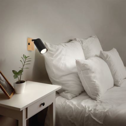 BRILAGI - Wandspot mit Schalter SELE 1xGU10/30W/230V schwarz/Eichen-Dekor