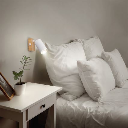 Brilagi - Wand-Spot mit Schalter SELE 1xGU10/30W/230V weiß/Eichen-Dekor