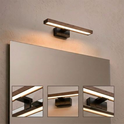 Brilagi - LED-Badspiegelbeleuchtung 3-in-1 WOODY MIRROR LED/8W/230V 40 cm IP44 schwarz/Eiche-Nussbaum