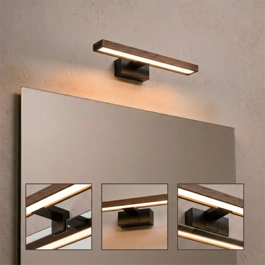 Brilagi - LED-Badspiegelbeleuchtung 3-in-1 WOODY MIRROR LED/8W/230V 40 cm IP44 schwarz/Eiche-Nussbaum