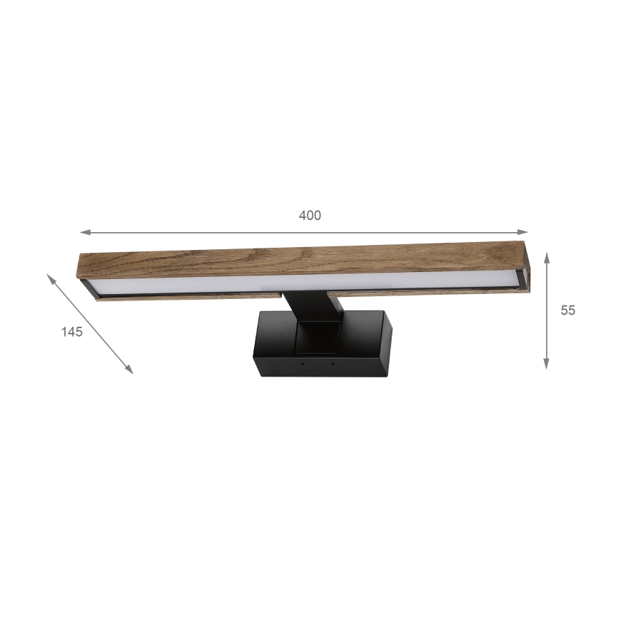 Brilagi - LED-Badspiegelbeleuchtung 3-in-1 WOODY MIRROR LED/8W/230V 40 cm IP44 schwarz/Eiche-Nussbaum
