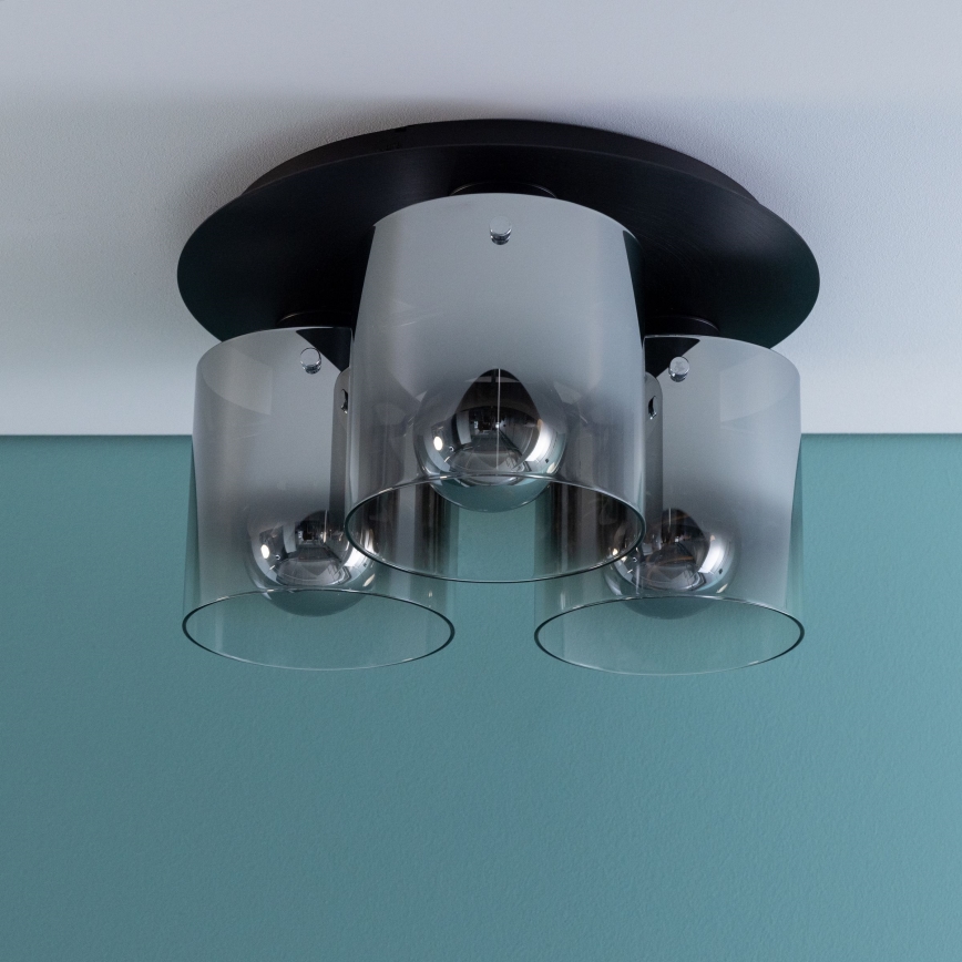 Brilliant - Deckenleuchte BETH 3xE27/60W/230V Ø 37 cm schwarz/rauchfarben