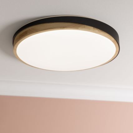 Brilliant - Dimmbare LED-Deckenleuchte BAARLO LED/36W/230V 3000-6500K d 50 cm schwarz/Gummibaum + Fernbedienung - FSC-zertifiziert