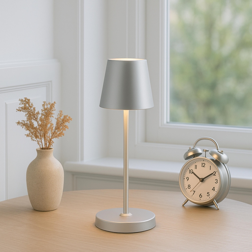 Brilliant - LED, dimmbar, wiederaufladbar, berührungsgesteuerte Außen-Tischleuchte ELORA LED/2,5W/5V 2700K 2600 mAh IP44 silber