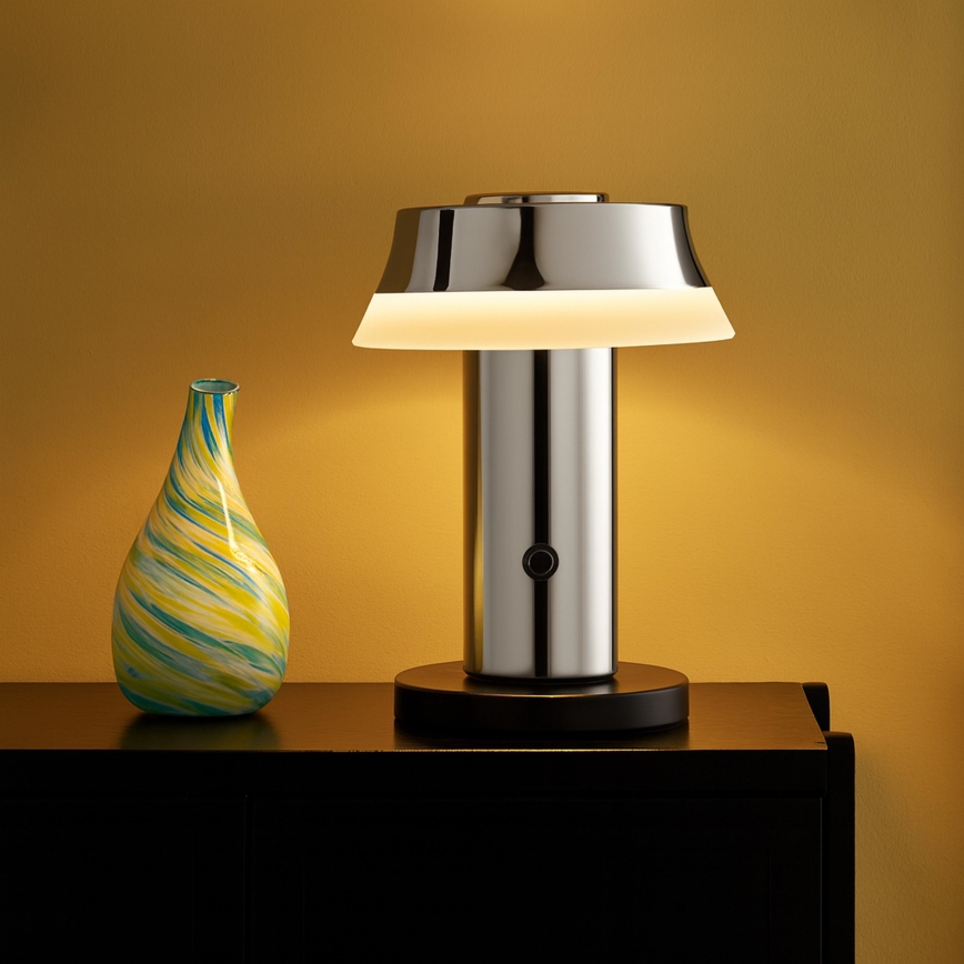 Brilliant - LED dimmbare, wiederaufladbare Touch-Tischlampe KINICH, LED/2,5W/5V, 2700K, 2600 mAh, glänzendes Chrom