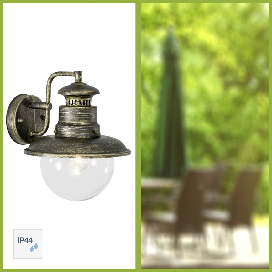 Brilliant - Outdoor-Wandleuchte ARTU 1xE27/60W/230V IP44 Patina/golden