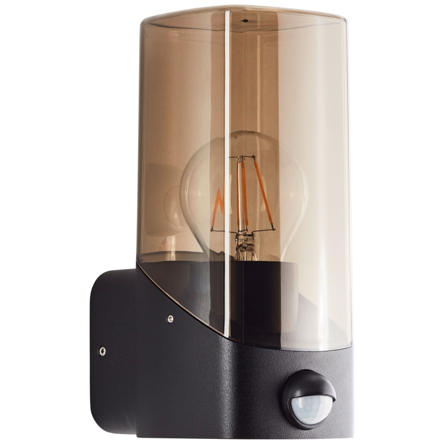Brilliant - Outdoor-Wandleuchte mit Sensor MINOU 1xE27/10W/230V IP44 schwarz/rauchig