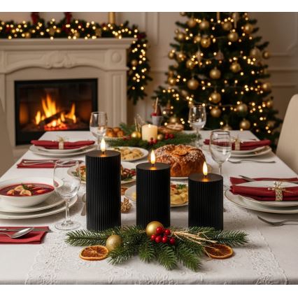 BRILLO 3er-Set LED-Kerzen, LED/2xAA, schwarz + Fernbedienung