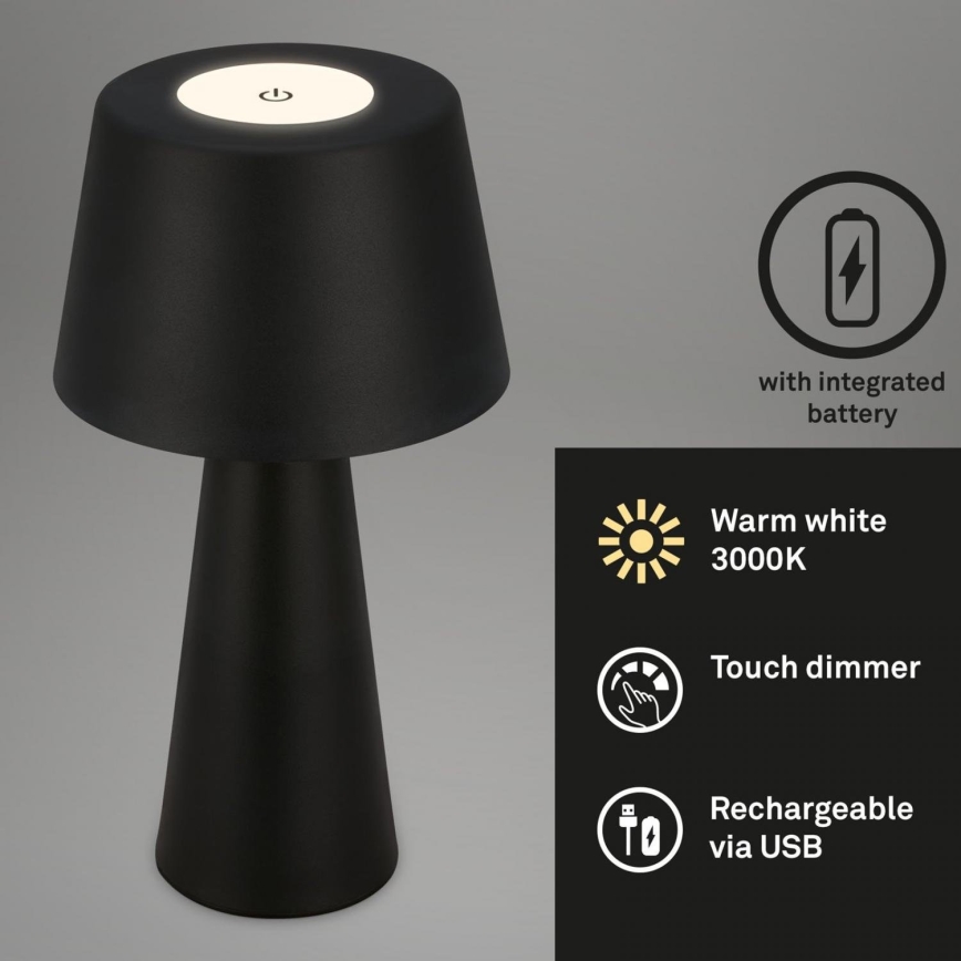 Brilo - Dimm- und aufladbare LED-Outdoor-Tischleuchte LED/3,5W/5V IP44 schwarz