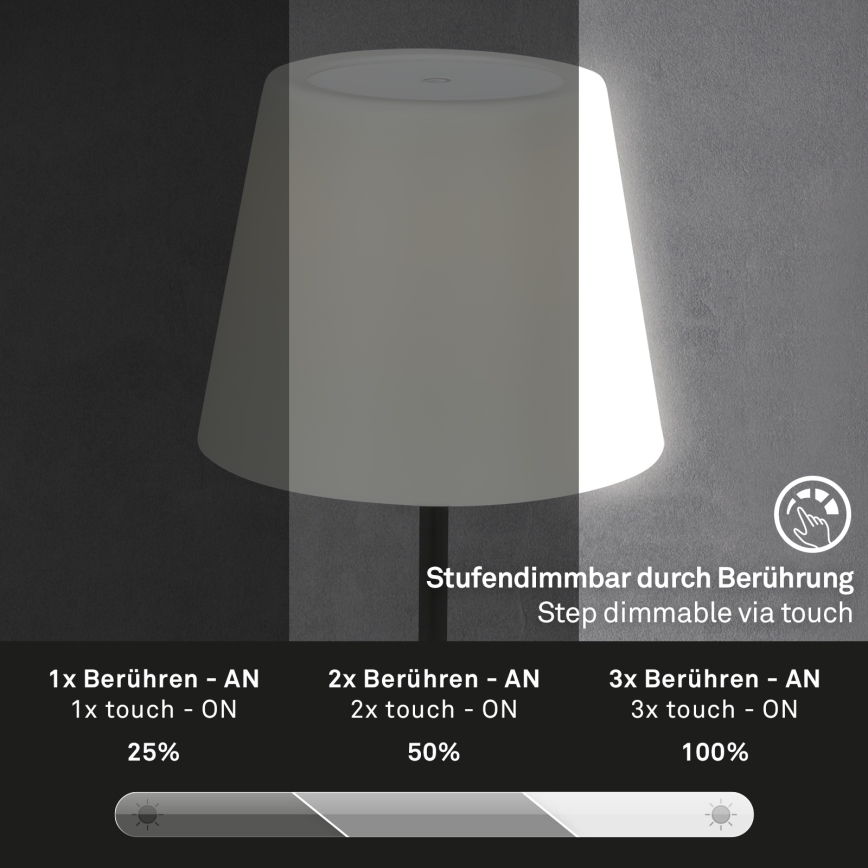 Brilo - Dimmbare, aufladbare LED-Outdoor-Leuchte LED/3W/5V IP44 2000 mAh