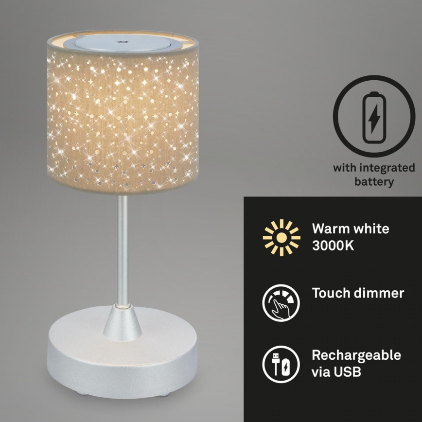 Brilo - Dimmbare, aufladbare LED-Outdoor-Tischleuchte LOLE LED/3W/5V 2000mAh IP44 silbern/beige