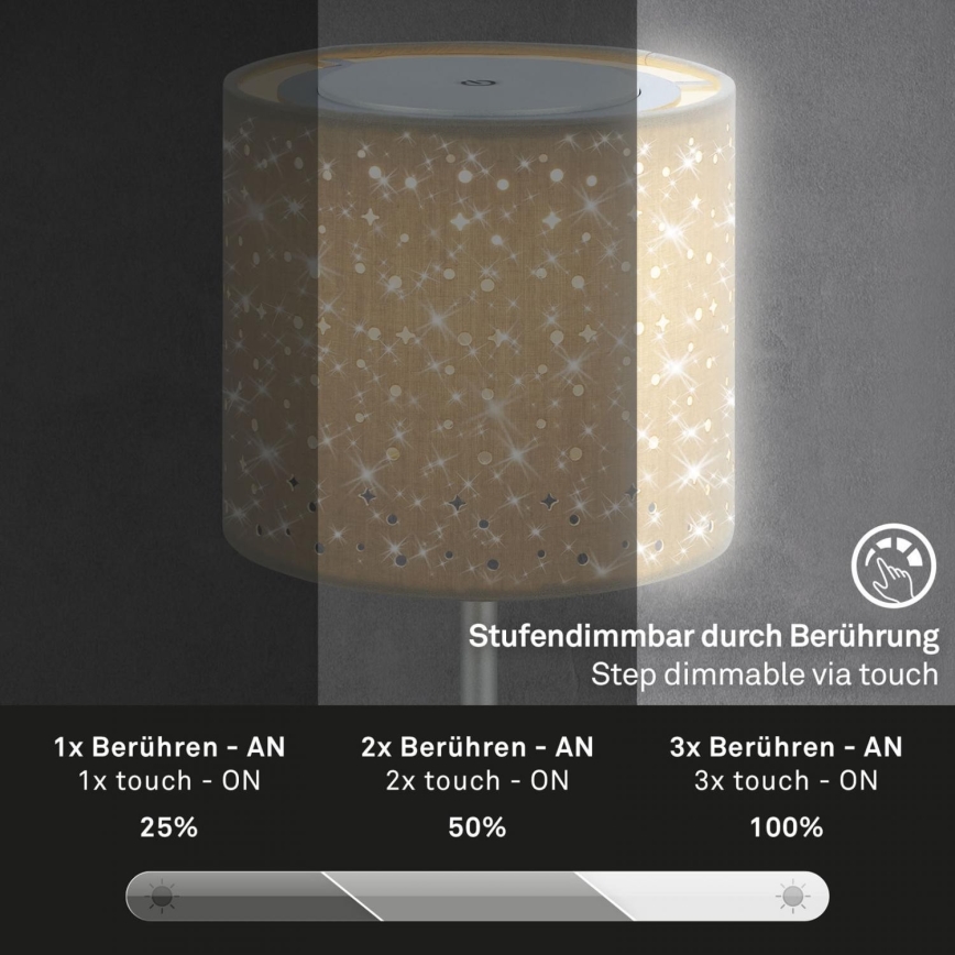 Brilo - Dimmbare, aufladbare LED-Outdoor-Tischleuchte LOLE LED/3W/5V 2000mAh IP44 silbern/beige