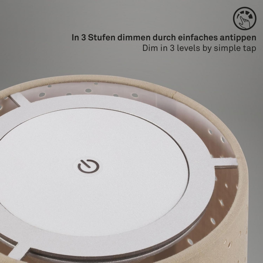 Brilo - Dimmbare, aufladbare LED-Outdoor-Tischleuchte LOLE LED/3W/5V 2000mAh IP44 silbern/beige