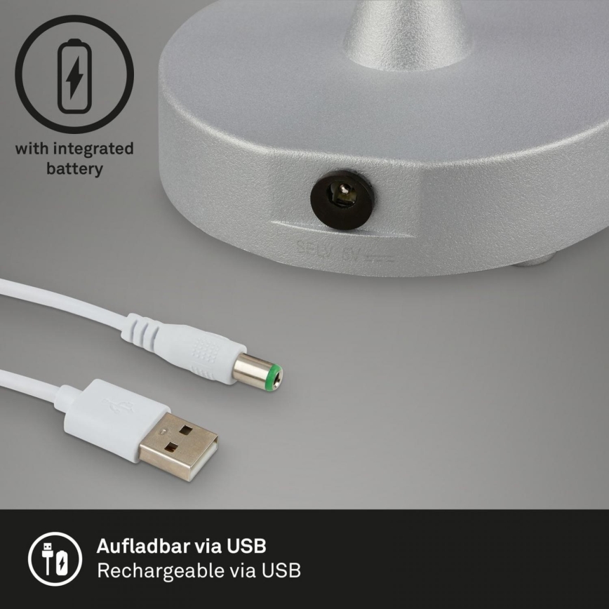 Brilo - Dimmbare, aufladbare LED-Outdoor-Tischleuchte LOLE LED/3W/5V 2000mAh IP44 silbern/beige