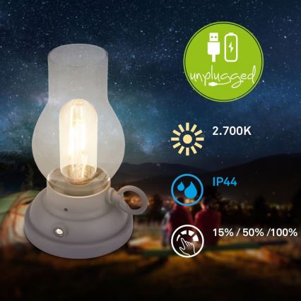Brilo - KANEA LED dimmbare, wiederaufladbare Tischleuchte für den Außenbereich LED/1,5W/5V IP44 1200 mAh anthrazit